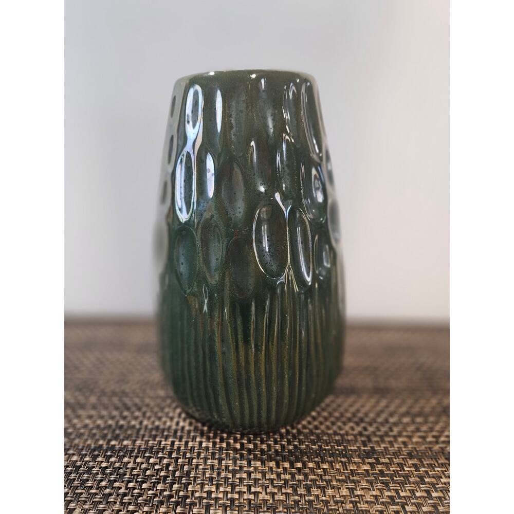 Vintage large green glazed Cattails Pottery vase